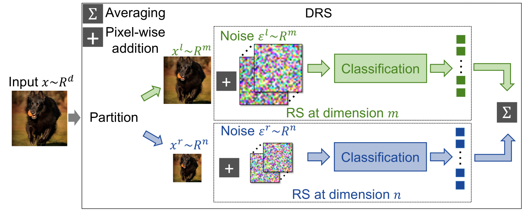 Mitigating the Curse of Dimensionality for Certified Robustness via Dual Randomized Smoothing