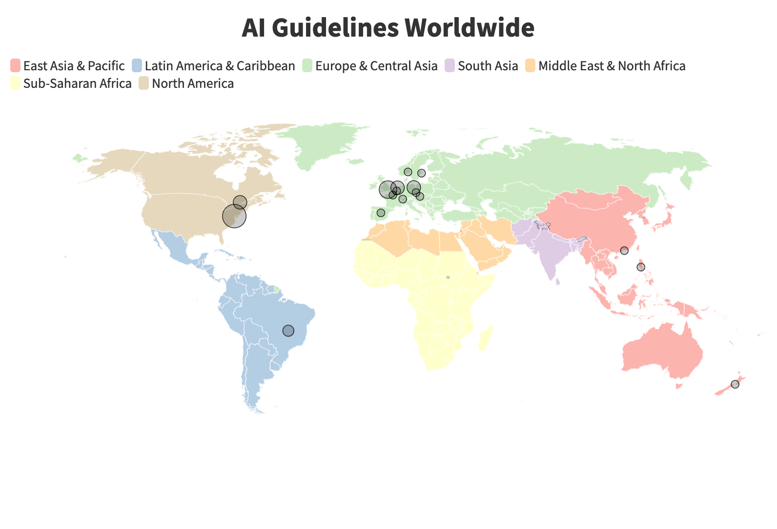 Guiding the Way: A Comprehensive Examination of AI Guidelines in Global Media