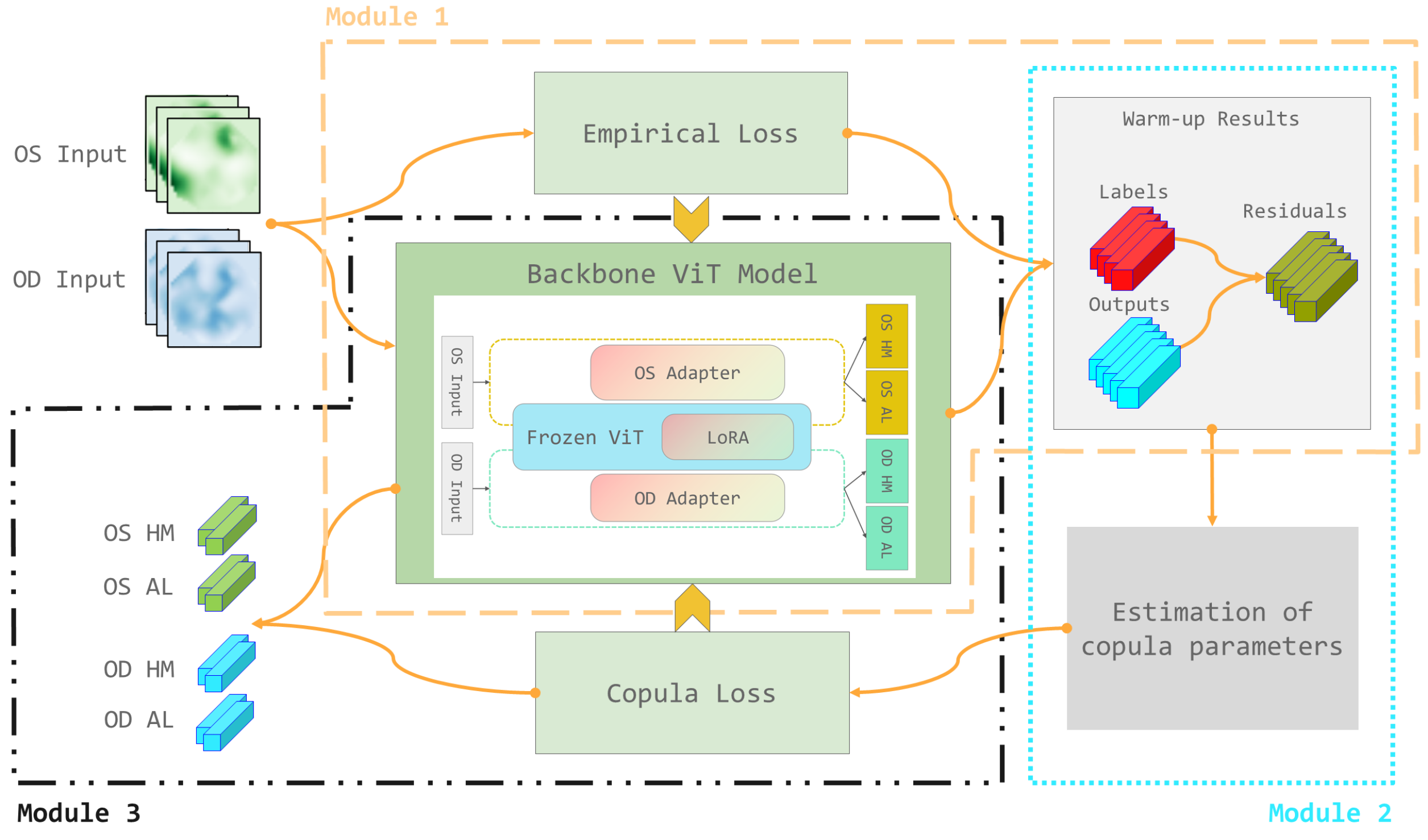 OU-CoViT: Copula-Enhanced Bi-Channel Multi-Task Vision Transformers with Dual Adaptation for OU-UWF Images