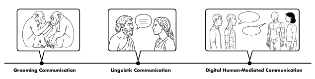 Just as vocal grooming fosters social bonds among animals and ultimately language, communication with large language models may establish novel relationships between humans and AI, potentially forming new social groups.