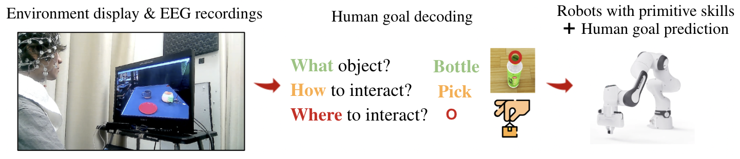 NOIR 2.0 establishes a modular pipeline capable of decoding human intentions from brain signals and translating them into robotic action, minimizing decoding effort while simultaneously enabling the robot to proactively anticipate and fulfill intended goals through a library of primitive skills.