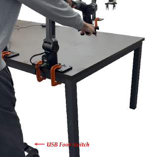 Data was collected using a foot-operated USB device to control a suction cup in a homogeneous teleoperation setup.