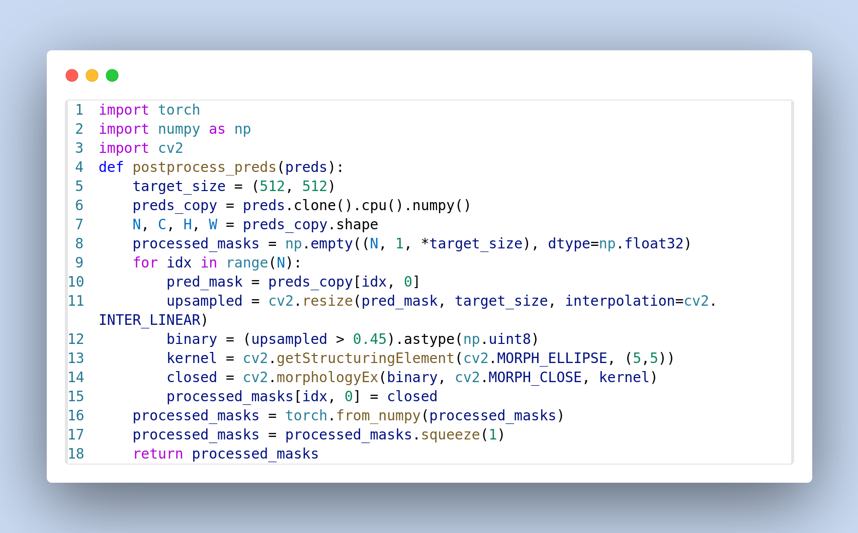 The MedSAM Agent automatically generates postprocessing functions to refine segmentation results.