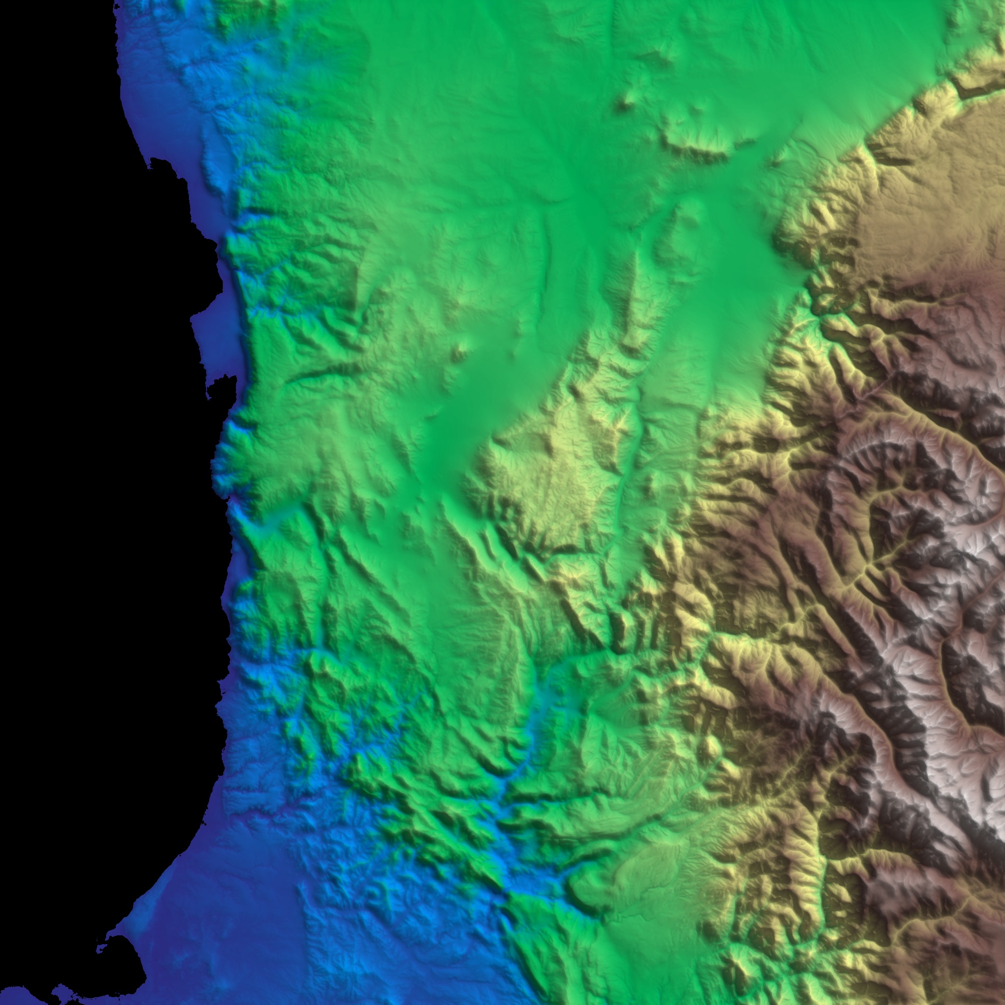 Процесс генерации рельефа включает последовательное улучшение исходной карты (a) с помощью облегченной модели для повышения реалистичности (b), после чего применяется основная модель латентной диффузии с InfiniteDiffusion для получения финальной детализированной карты высот (c).