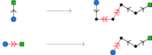 Mapping rules showing how each of the edge types from the previously shown diagram of Spectre and Mystic tiles is transformed into a non-straight path of other edges during deflation.