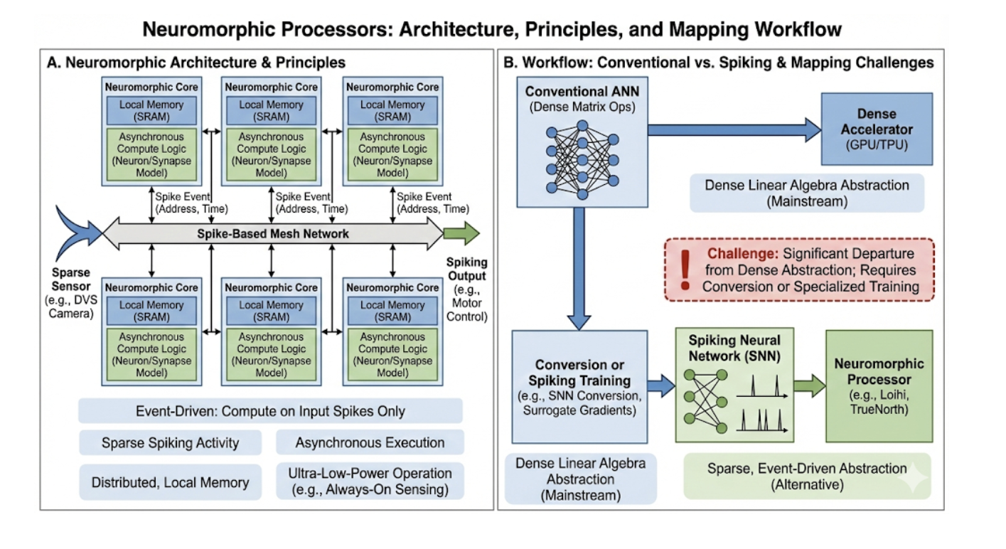 Архитектура нейроморфного ускорителя позволяет эффективно реализовывать алгоритмы, имитирующие принципы работы биологических нейронных сетей.