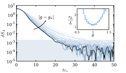 Изменение скорости рандомизации состояний, оцениваемое по релаксации распределения энтропии запутанности, демонстрирует наличие оптимального значения поперечного поля <span class="katex-eq" data-katex-display="false">g^*=1.00\pm 0.05</span>, при котором этот процесс происходит наиболее быстро, при отклонении от которого скорость снижается, что подтверждается анализом флуктуаций энтропии и зависимостью времени рандомизации от размера системы.