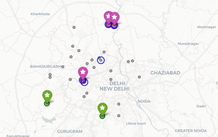 The Quantum solver strategically expanded into the southern regions of Delhi NCR, as shown by the geospatial distribution of hubs (green markers), contrasting with the Greedy algorithm’s preference for central clustering.
