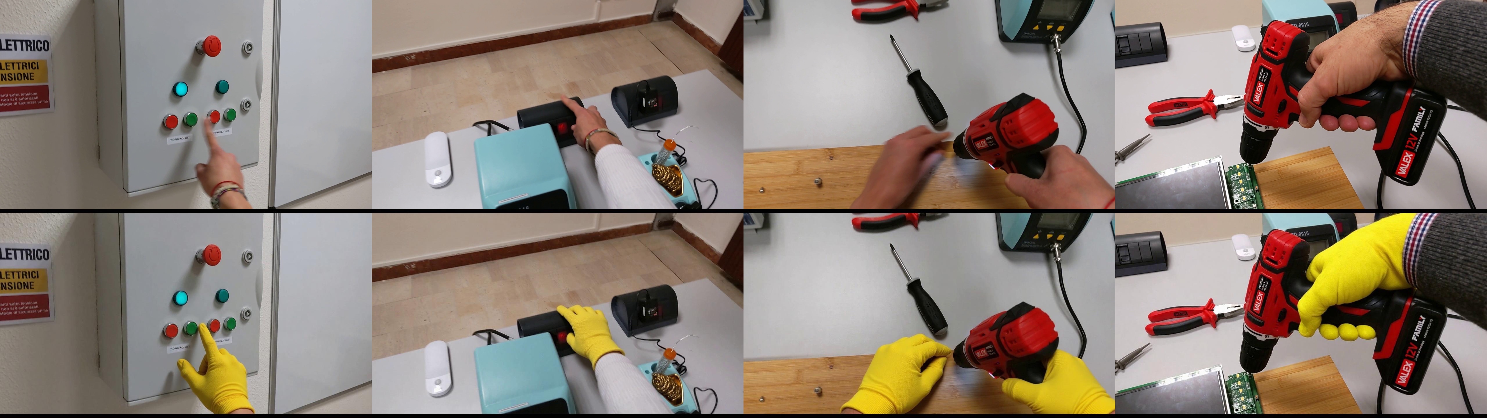 Конвейер аугментации данных GloVEgo-HOI-Real преобразует исходные кадры (сверху) в улучшенные изображения, расширяющие обучающую выборку (снизу).