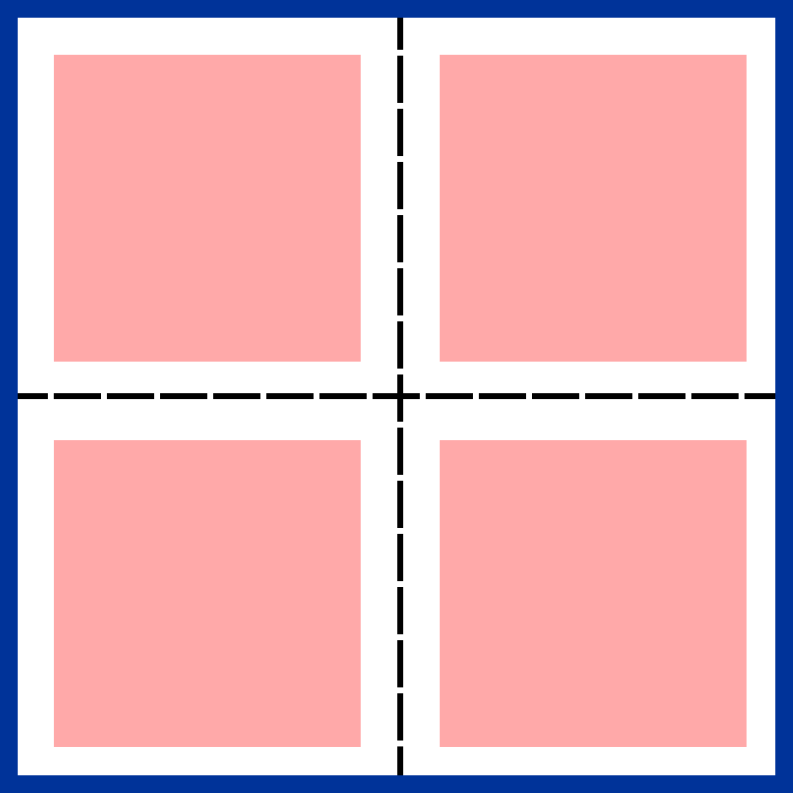 Глобальная реконструкция с использованием Gappy-POD осуществляется путем применения локального восстановления модели (ROM) к областям <span class="katex-eq" data-katex-display="false">\mathbf{u}^{\\*}</span> (красные области, где <span class="katex-eq" data-katex-display="false">m_{i} \\neq 0</span>), а оставшиеся области аппроксимируются методом Gappy-POD, при этом вся область разбивается на неперекрывающиеся поддомены (обозначены пунктирными линиями).