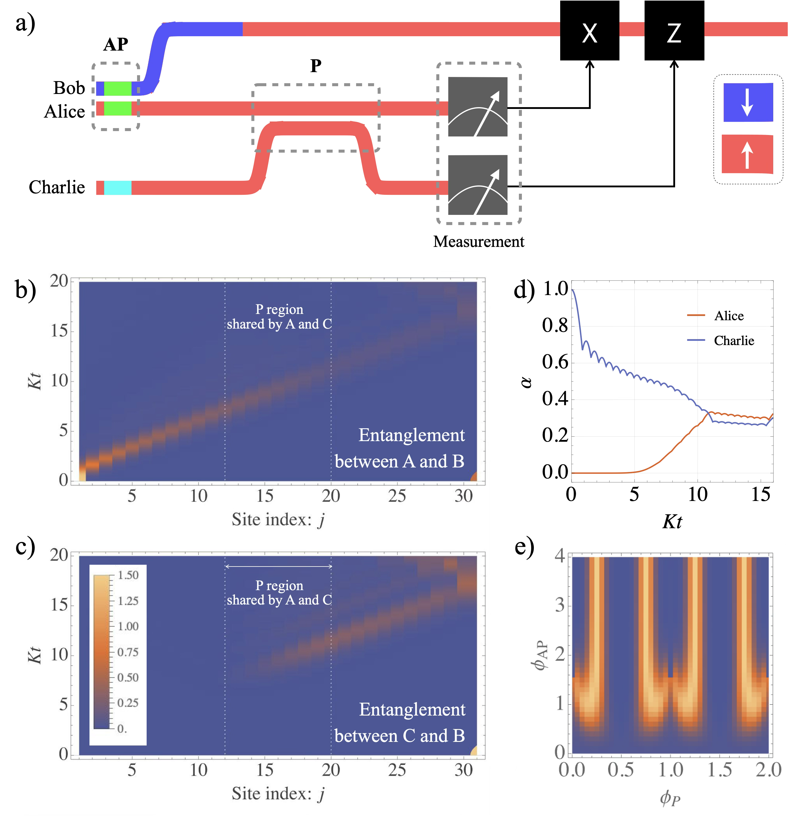 Magnon teleportation is achieved through a quantum circuit comprising three spin chains, where entanglement-specifically between chains A-B and C-B-facilitates the transfer, and teleportation fidelity is demonstrably influenced by the phases implemented across the anti-phase (AP) and phase (P) regions of the circuit, as indicated by coherent state amplitudes on chains A and C.