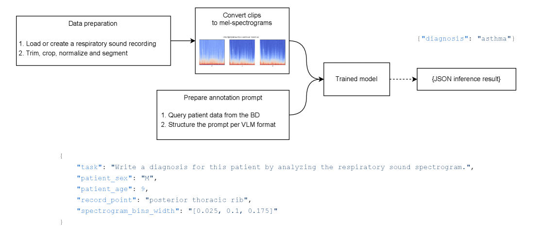 VLM inference pipeline from spectrogram and prompt to JSON output