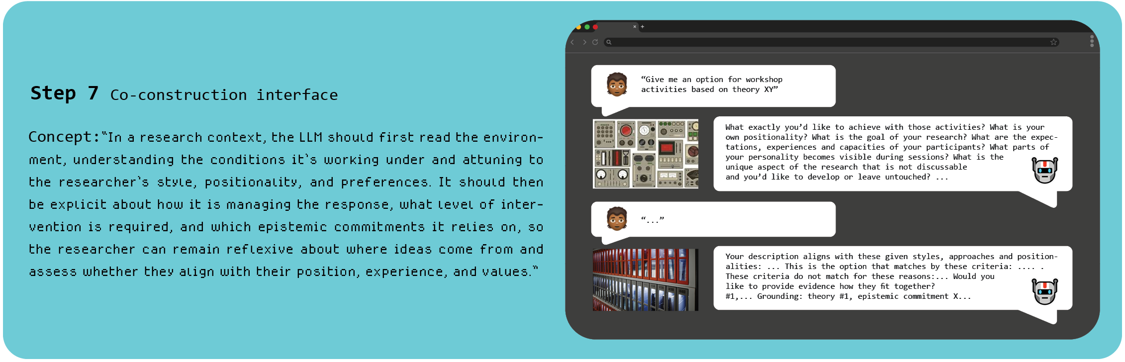 The interface for Step 7 facilitates reflexive alignment by visually representing the model's positionality.