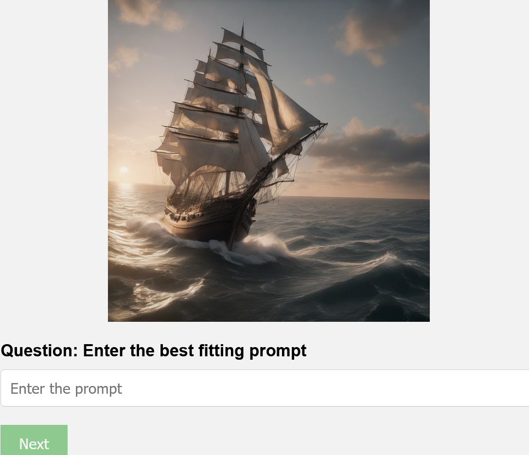 Participants generate textual prompts to describe a given target image, as demonstrated in this survey question example.