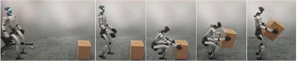 Using PILOT for low-level control, the autonomous policy successfully guides the robot to approach, grasp, lift, and recover from manipulating a target payload.