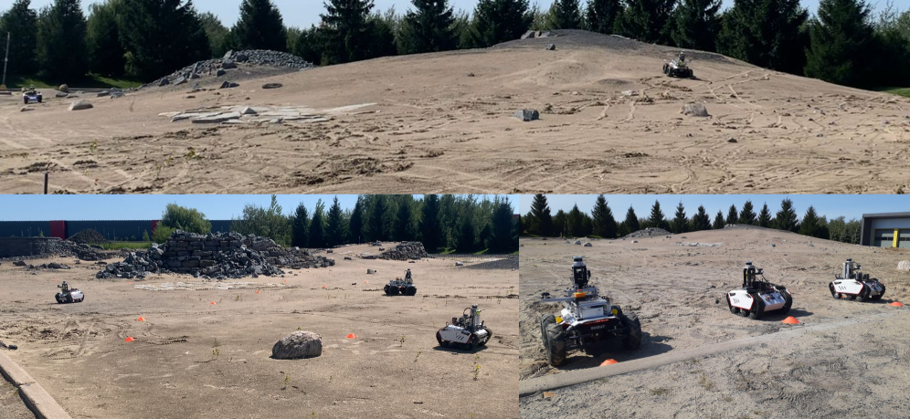 Three robots successfully collaborated using peer-to-peer communication and our C-SLAM system to simultaneously explore and map a simulated Martian terrain at the Canadian Space Agency Mars Yard, demonstrating effective localization and environmental understanding in a planetary analogue.