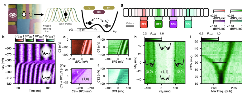 Дистанционные протоколы настройки позволяют калибровать виртуальные параметры <span class="katex-eq" data-katex-display="false">\epsilon \propto \mu_{1} - \mu_{2}</span> и <span class="katex-eq" data-katex-display="false">U \propto (\mu_{1} + \mu_{2})/2</span> для каждой из четырех эффективных квантовых точек, формирующихся на остановках шины, используя измерения спина, а также выявлять перекрестные помехи и силу обменного взаимодействия <span class="katex-eq" data-katex-display="false">J_{2}</span> между перемещающимся спином и спином на остановке шины.