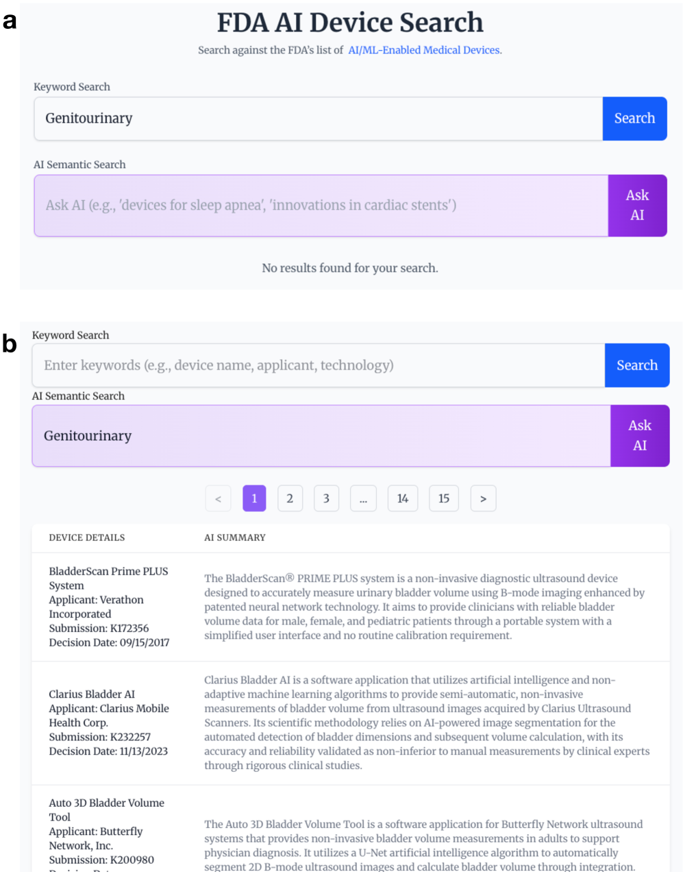 Semantic search effectively identifies relevant devices even when a keyword search, such as for