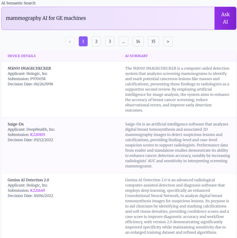 The AI system incorrectly identified mammography devices generally, rather than limiting results to those compatible with GE machines, demonstrating a failure to adhere to specified compatibility criteria.