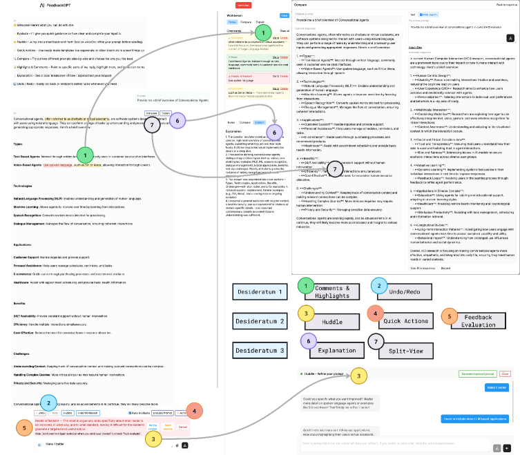 Интерфейс FeedbackGPT включает в себя боковую панель, панель и всплывающее окно, предоставляя пользователям семь различных шаблонов для достижения трех ключевых целей, описанных в разделе 4.2.