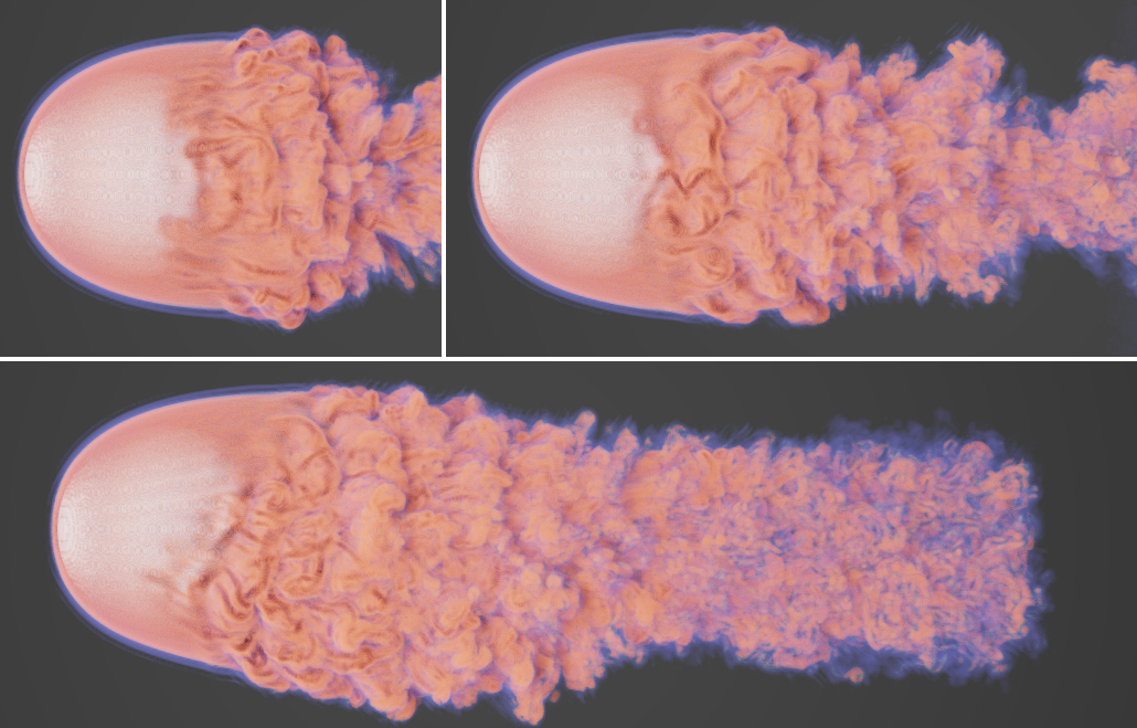 В исследовании турбулентного трехмерного течения вокруг сферы, основанном на слабосжимаемой модели LBM с учётом вариаций плотности, был достигнут максимальный наблюдаемый диапазон квантования плотности жидкости при кинематической вязкости, равной нулю.