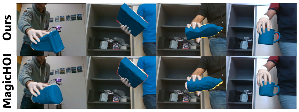 Визуализация согласования руки и объекта на наборе данных HO3D[19] позволяет детально рассмотреть соответствие, и рекомендуется увеличивать масштаб для лучшей видимости.