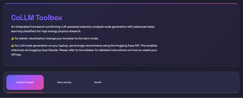 The CoLLM graphical user interface provides a visual environment for interacting with and analyzing large language models.