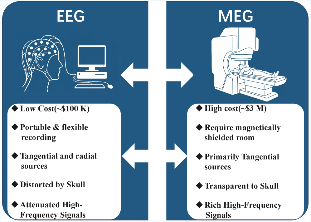 Электроэнцефалография (ЭЭГ) и магнитоэнцефалография (МЭГ) обладают различными сильными и слабыми сторонами, определяющими их применимость в нейрофизиологических исследованиях.