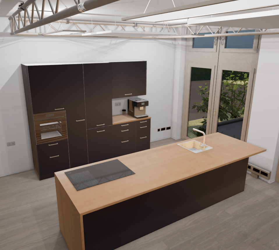 Виртуальная кухня, созданная посредством моделирования, служит платформой для проведения экспериментов, позволяя исследовать взаимодействие и поведение в контролируемой цифровой среде.