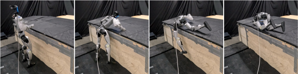 The robot demonstrates stable climbing ability on a platform covered with a soft, black mat.