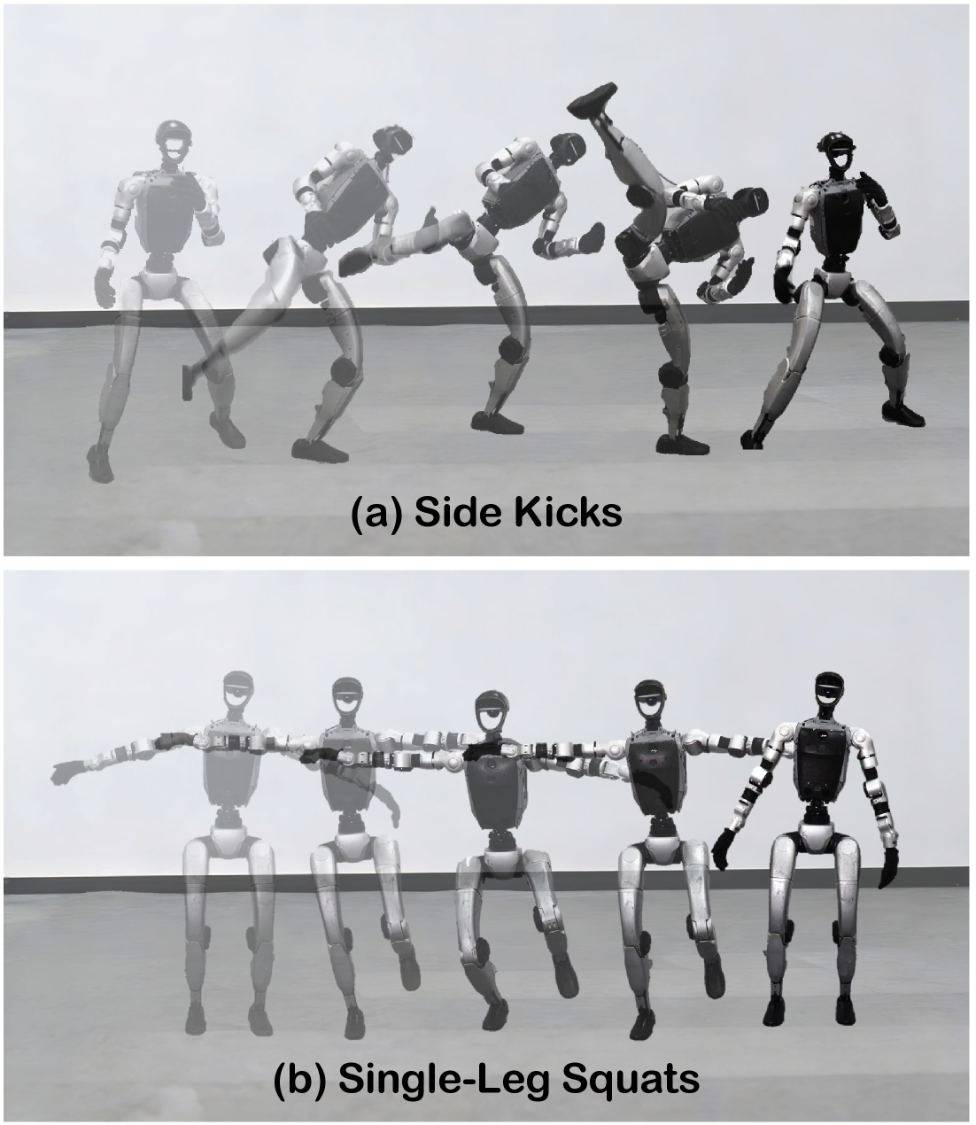 This quadruped robot demonstrates successful zero-shot generalization to high-dynamic motions, showcasing its ability to perform unseen tasks without retraining.