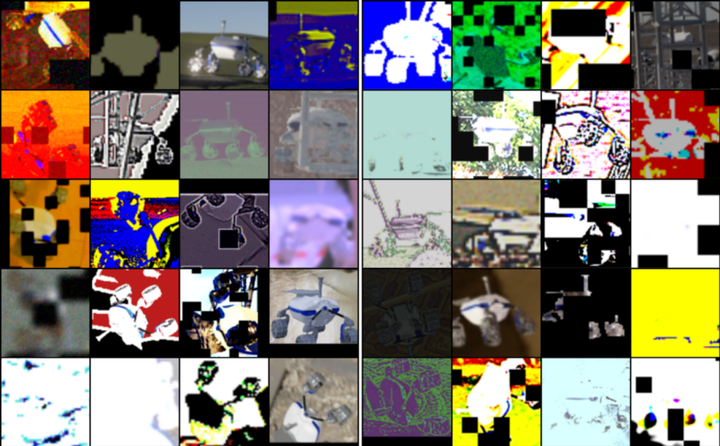 Heavy data augmentation of least recently used (LRU) instances from synthetic samples effectively trains the pose estimation network described in Section III-B.