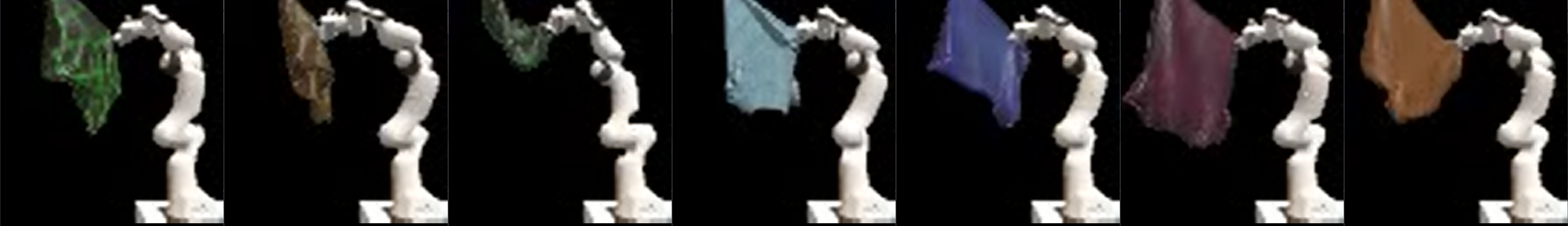 Unfolding trajectories demonstrate a range of outcomes, from complete failures and near successes to fully unfolded t-shirt garments.