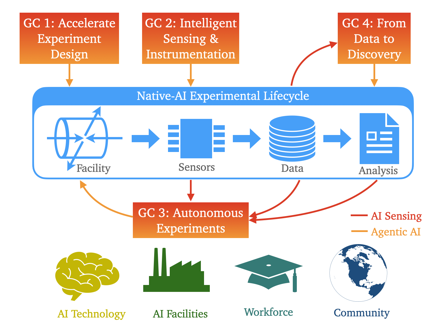 The AI-Native experimental lifecycle-encompassing facility/detector operations, sensing, data handling, and analysis-is accelerated by transformative AI advances and relies on shared technologies and infrastructure to foster a sustainable ecosystem.