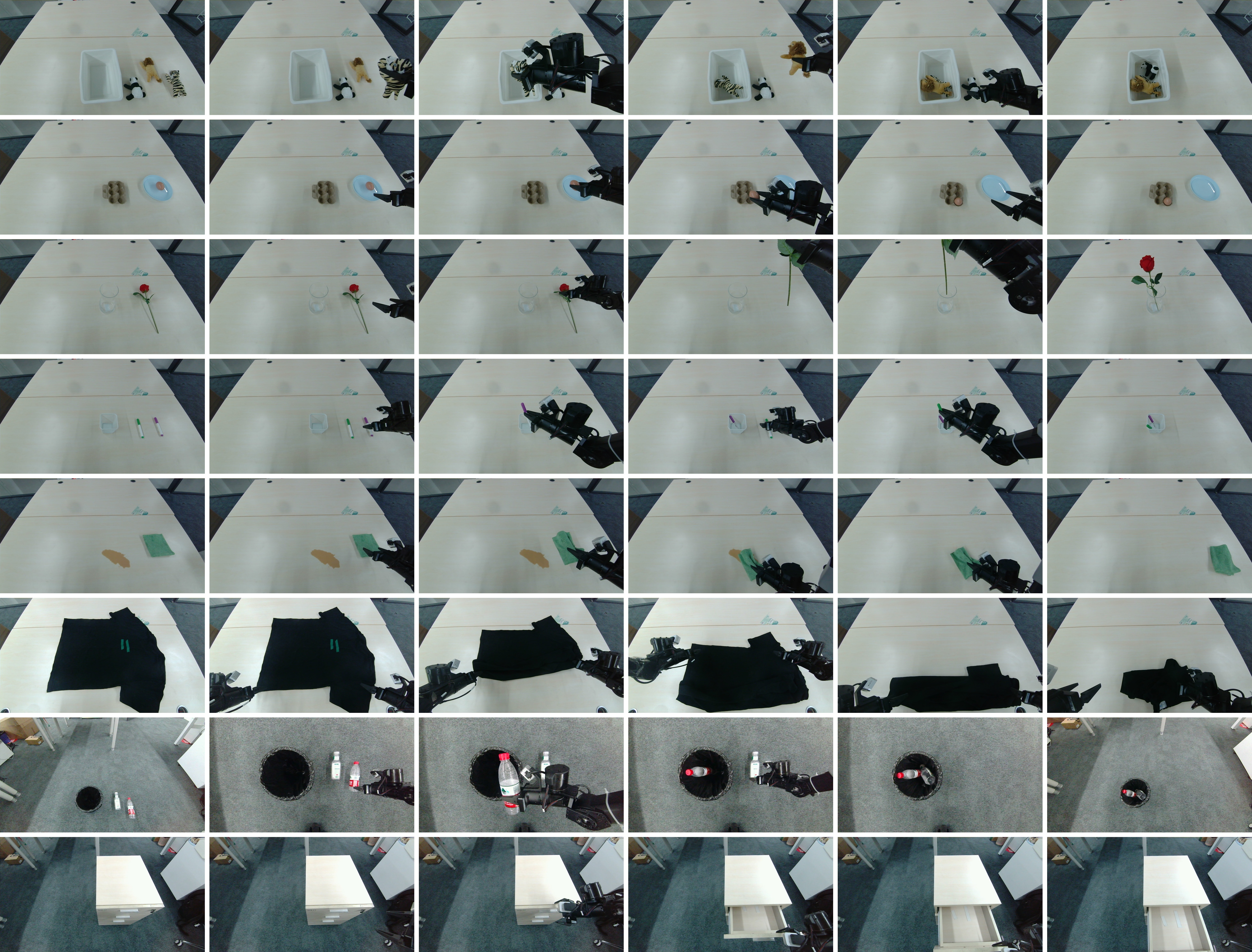 SimVLA successfully performs complex, multi-stage manipulation tasks on a real robot without any task-specific fine-tuning, demonstrating its strong generalization capabilities.