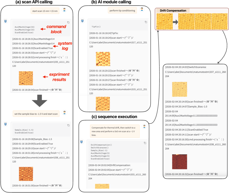 Stable, language-directed microscopy (SLM) enables remote and collaborative experimentation by translating user instructions into sequential control operations-spanning both instrument and AI module APIs-and executing them through a callback-based system, thereby streamlining workflows and mitigating the need for on-site control.